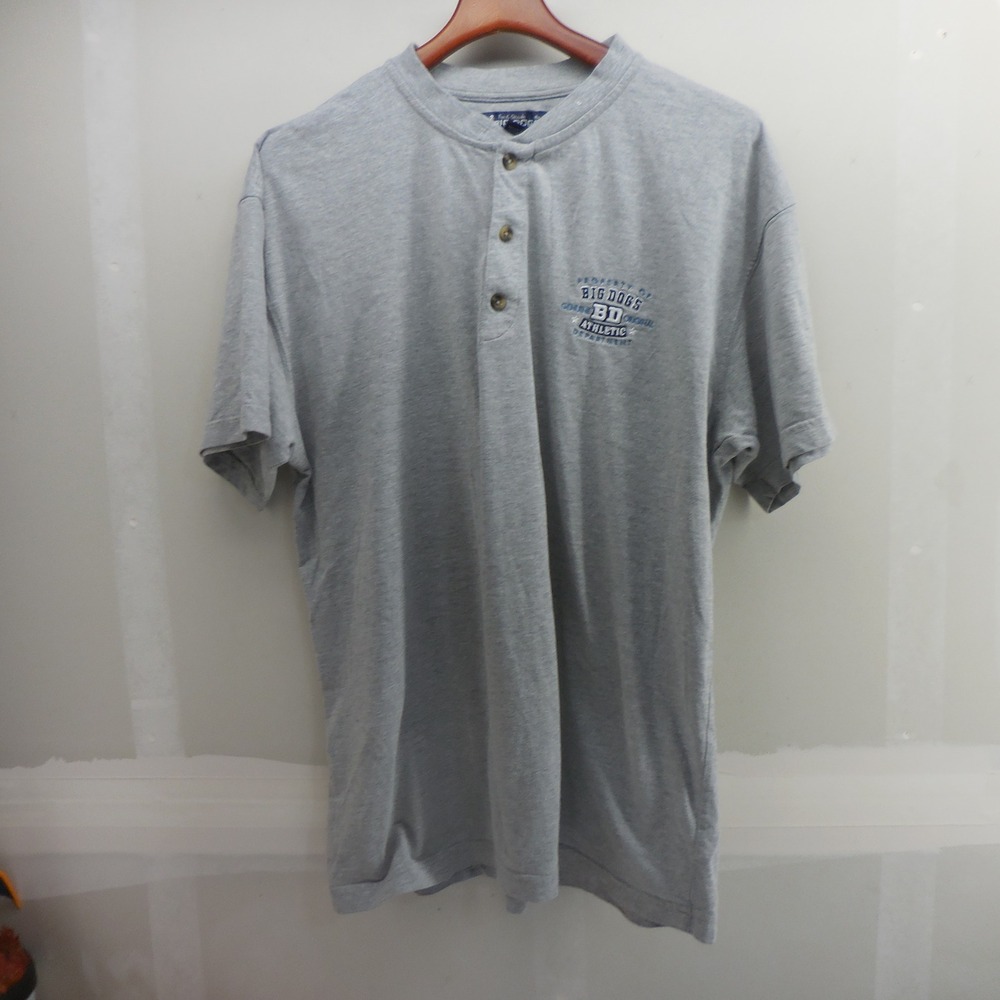 Big Dogs Mens XL Henley Shirt Gray Short Sleeve Athletic Dept Graphic Tee